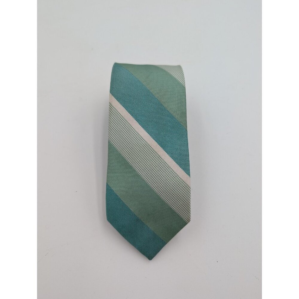 Express Men's Tie Green Striped 100% Silk Necktie Slim Skinny
